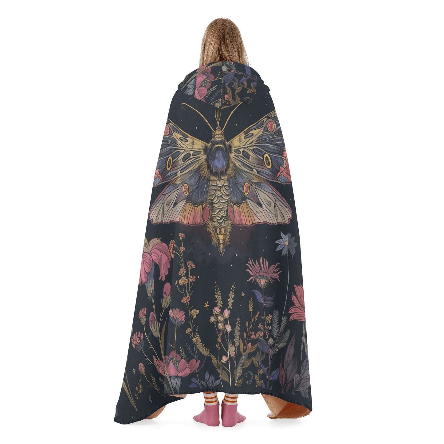 Luna Moth Pink Hooded Blanket - Micro Fleece Lining Cosy Sherpa Blanket