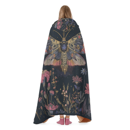 Luna Moth Pink Hooded Blanket - Micro Fleece Lining Cosy Sherpa Blanket