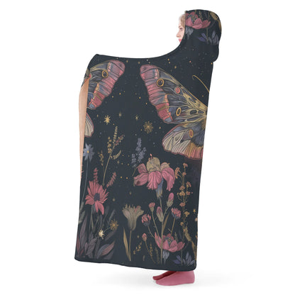 Luna Moth Pink Hooded Blanket - Micro Fleece Lining Cosy Sherpa Blanket