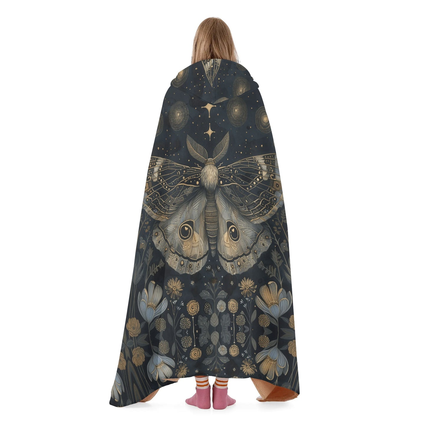 Luna Moth Pastel Hooded Blanket - Micro Fleece Lining Cosy Sherpa Blanket