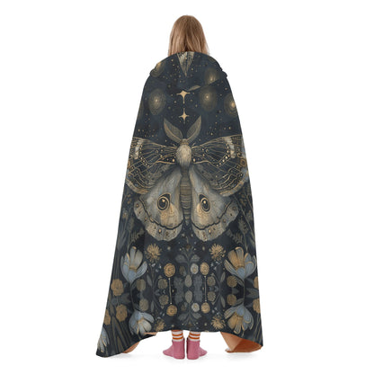 Luna Moth Pastel Hooded Blanket - Micro Fleece Lining Cosy Sherpa Blanket
