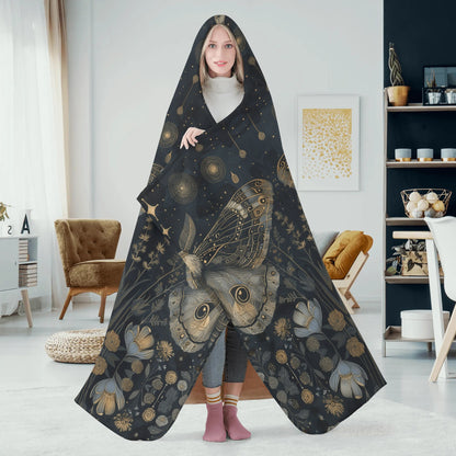 Luna Moth Pastel Hooded Blanket - Micro Fleece Lining Cosy Sherpa Blanket