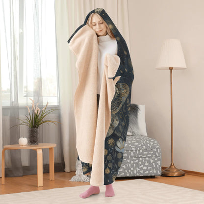 Luna Moth Pastel Hooded Blanket - Micro Fleece Lining Cosy Sherpa Blanket