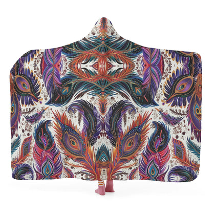 Tribal Feathers Hooded Blanket - Micro Fleece Lining Cosy Sherpa Blanket