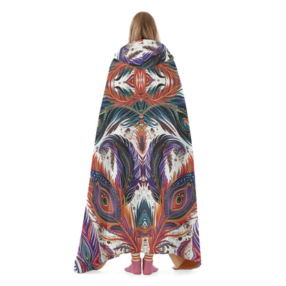 Tribal Feathers Hooded Blanket - Micro Fleece Lining Cosy Sherpa Blanket