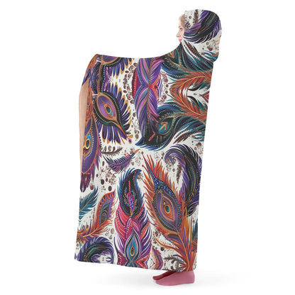 Tribal Feathers Hooded Blanket - Micro Fleece Lining Cosy Sherpa Blanket