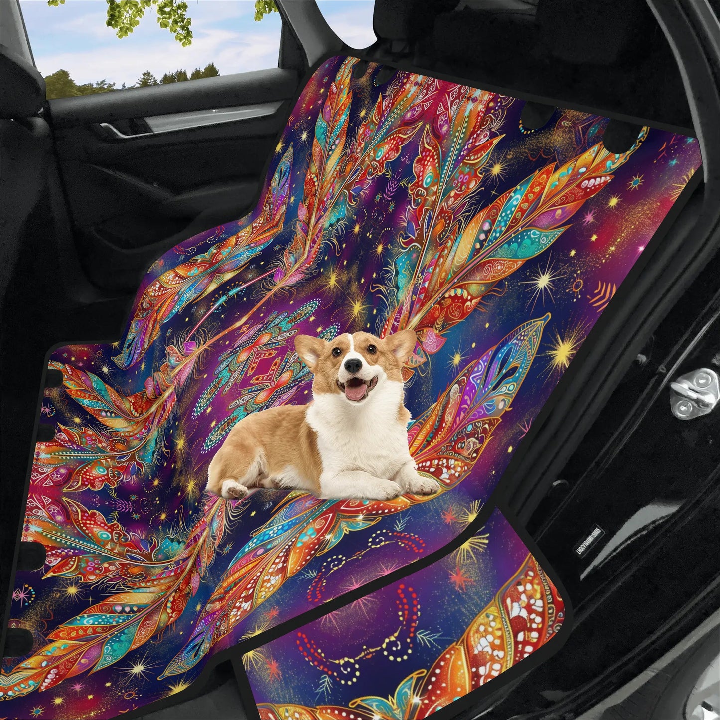 Mystical Vibe Feathers Pet Seat Cover - Waterproof Back Seat Cover Pet Hammock Dog Seat Protector