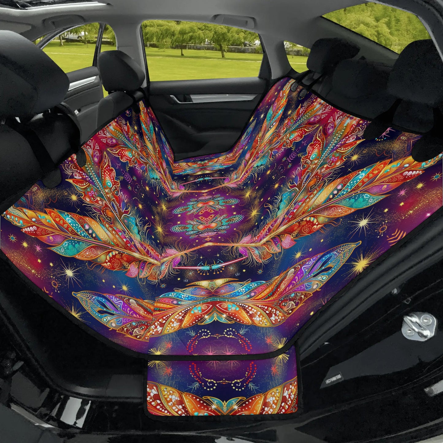 Mystical Vibe Feathers Pet Seat Cover - Waterproof Back Seat Cover Pet Hammock Dog Seat Protector