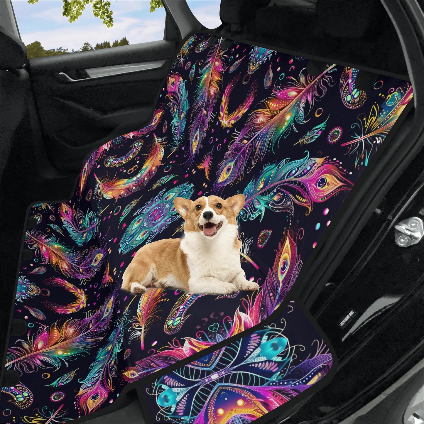 Mystical Bright Feathers Pet Seat Cover - Waterproof Back Seat Cover Pet Hammock Dog Seat Protector