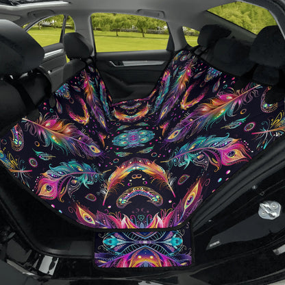 Mystical Bright Feathers Pet Seat Cover - Waterproof Back Seat Cover Pet Hammock Dog Seat Protector