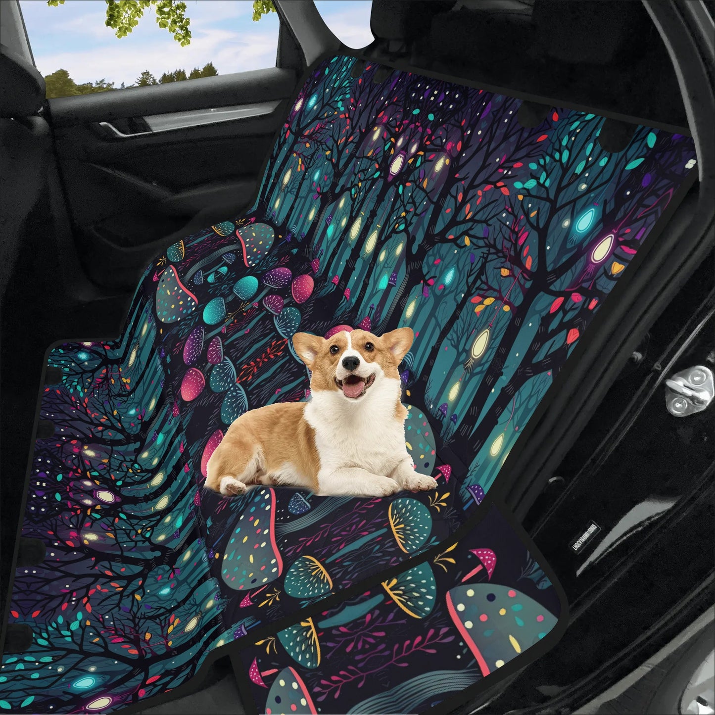Glowing Mushrooms Forest Pet Seat Cover - Waterproof Back Seat Cover Pet Hammock Dog Seat Protector