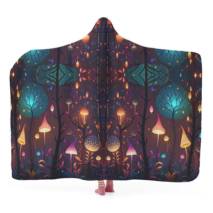 Magical Mushroom Forest Hooded Blanket - Micro Fleece Lining Cosy Sherpa Blanket