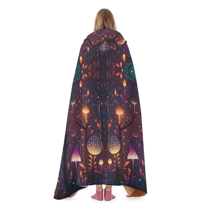 Magical Mushroom Forest Hooded Blanket - Micro Fleece Lining Cosy Sherpa Blanket