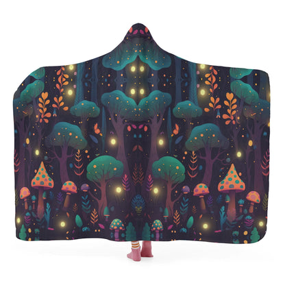 Whimsical Mushroom Forest Hooded Blanket - Micro Fleece Lining Cosy Sherpa Blanket