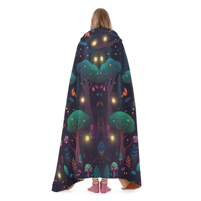 Whimsical Mushroom Forest Hooded Blanket - Micro Fleece Lining Cosy Sherpa Blanket
