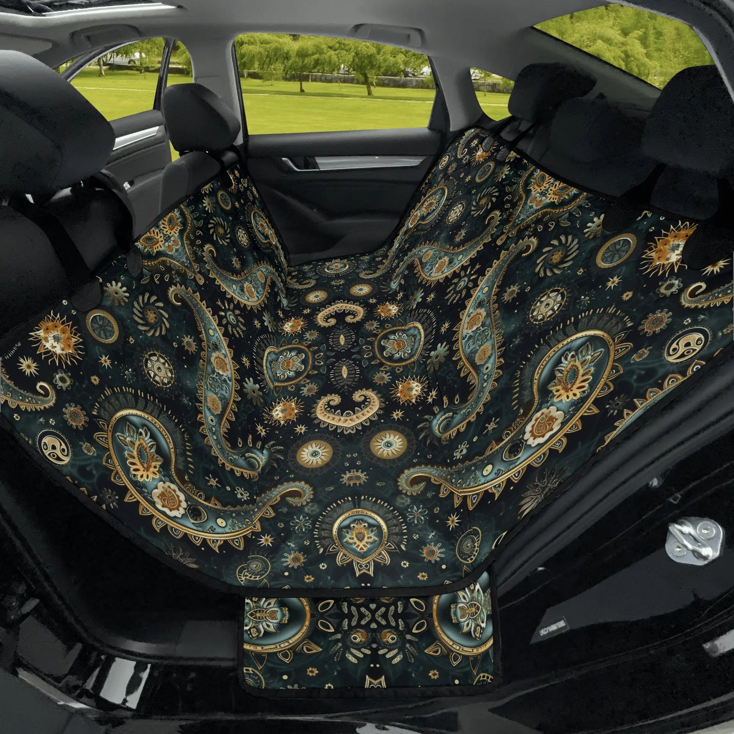 Paisley Print Black Pet Seat Cover - Waterproof Back Seat Cover Pet Hammock Dog Seat Protector