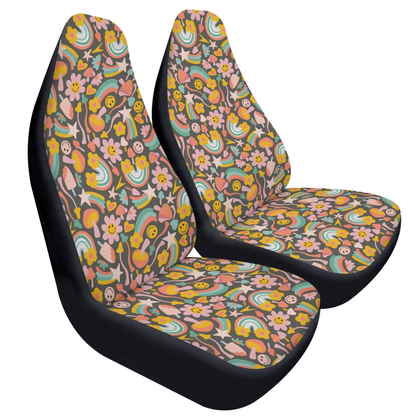 Groovy Flowers Car Seat Cover - Front Seat Cover or Full Set Front and Back Seat Cover Front Universal Fit