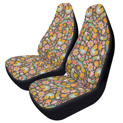 Groovy Flowers Car Seat Cover - Front Seat Cover or Full Set Front and Back Seat Cover Front Universal Fit