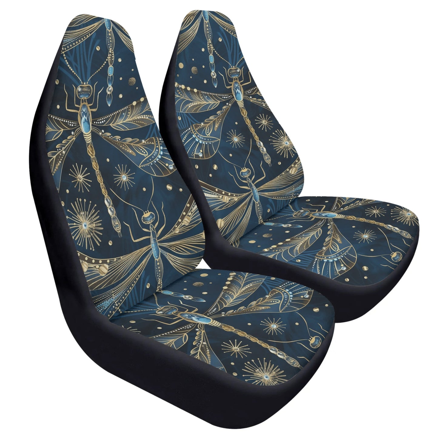 Blue Gold Dragonfly Car Seat Cover - Front Seat Cover or Full Set Front and Back Seat Cover Universal Fit