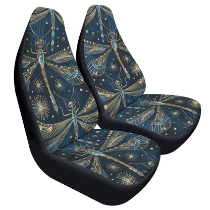 Blue Gold Dragonfly Car Seat Cover - Front Seat Cover or Full Set Front and Back Seat Cover Universal Fit