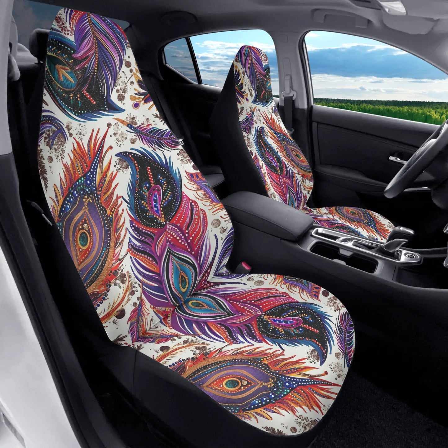 Tribal Feathers Car Seat Cover - Front Seat Cover or Full Set Front and Back Seat Cover Front Universal Fit