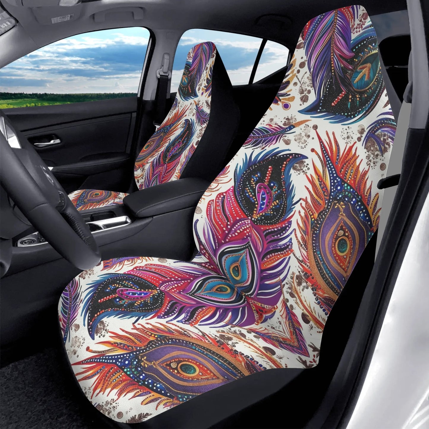 Tribal Feathers Car Seat Cover - Front Seat Cover or Full Set Front and Back Seat Cover Front Universal Fit