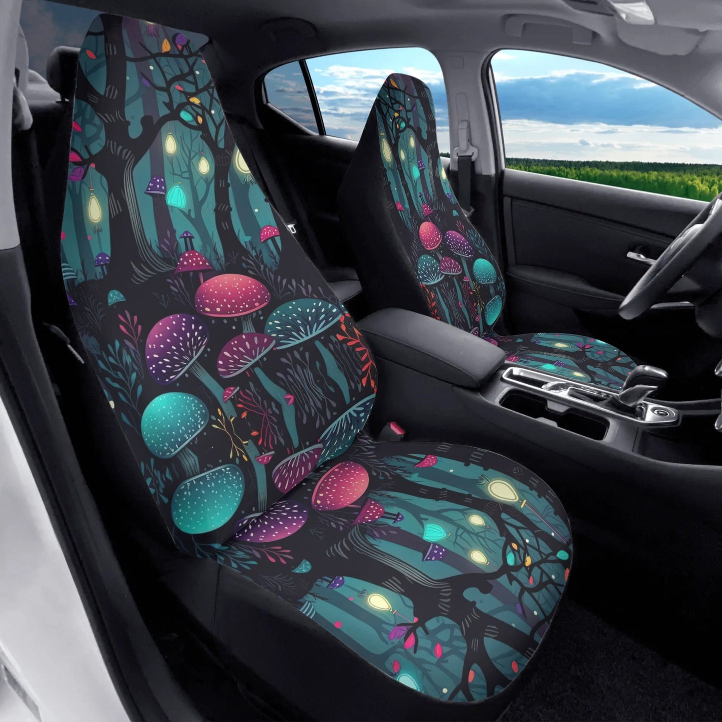 Glowing Mushroom Forest Car Seat Cover - Front Seat Cover or Full Set Front and Back Seat Cover Universal Fit