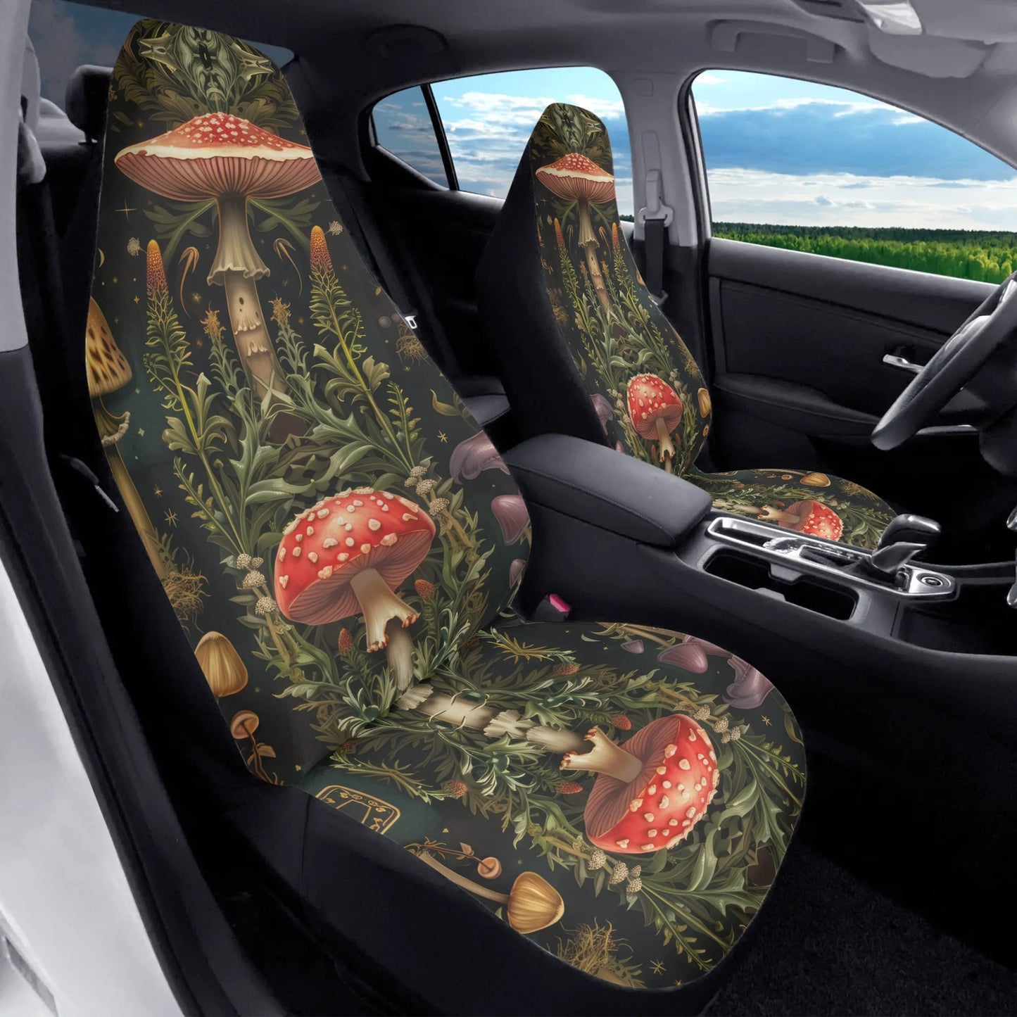 Wild Mushroom Foraging  Car Seat Cover - Front Seat Cover or Full Set Front and Back Seat Cover Universal Fit