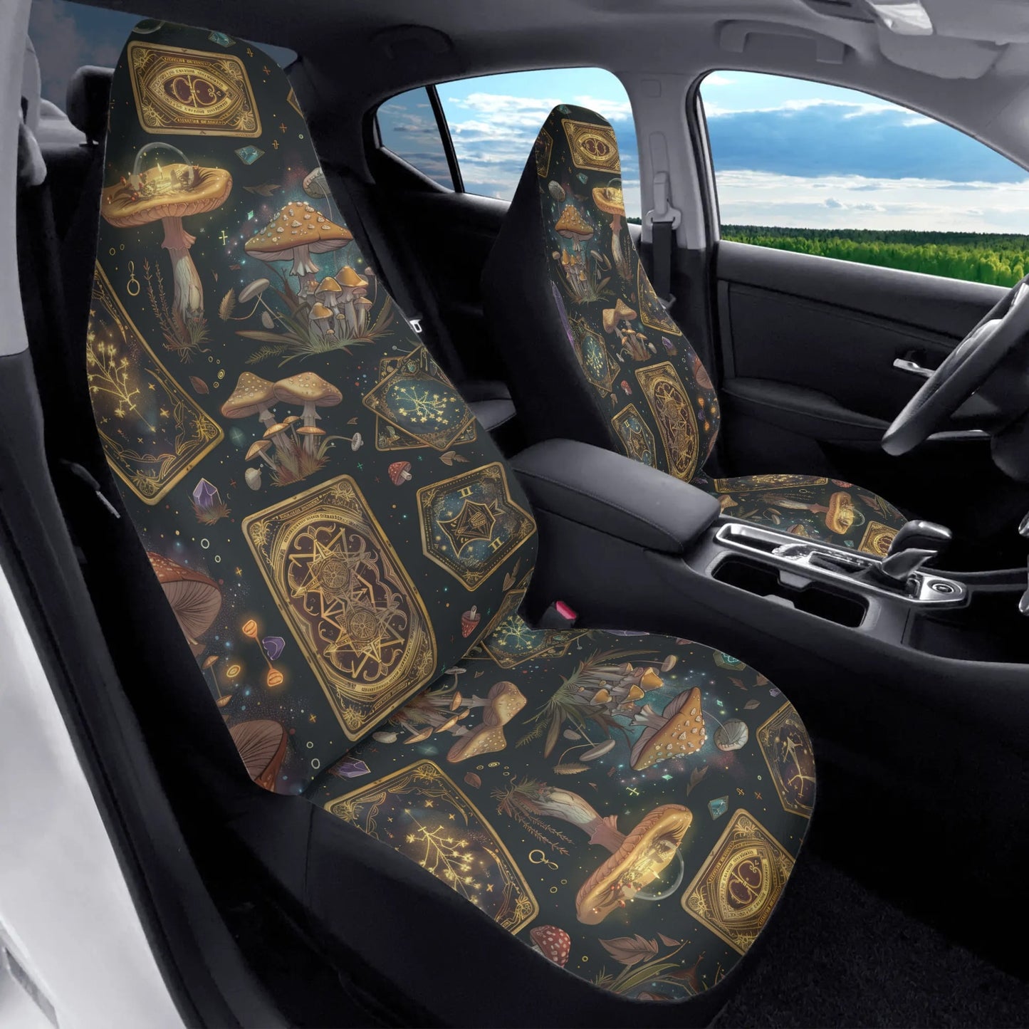 Witchy Mushroom Tarot Cards Car Seat Cover - Front Seat Cover or Full Set Front and Back Seat Cover Universal Fit