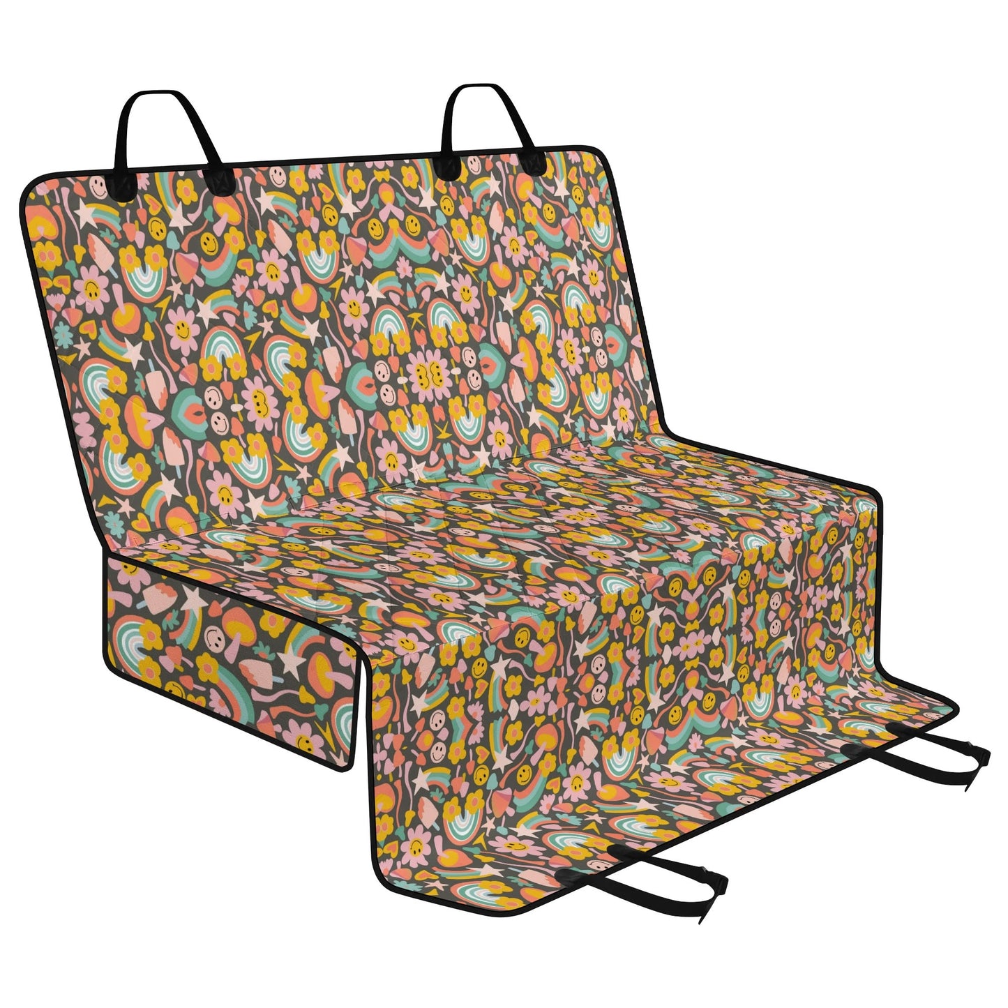 Groovy Flowers Pet Seat Cover - Car Back Seat Cover Pet Hammock Dog Seat Protector Automotive Car Interior Waterproof Cover
