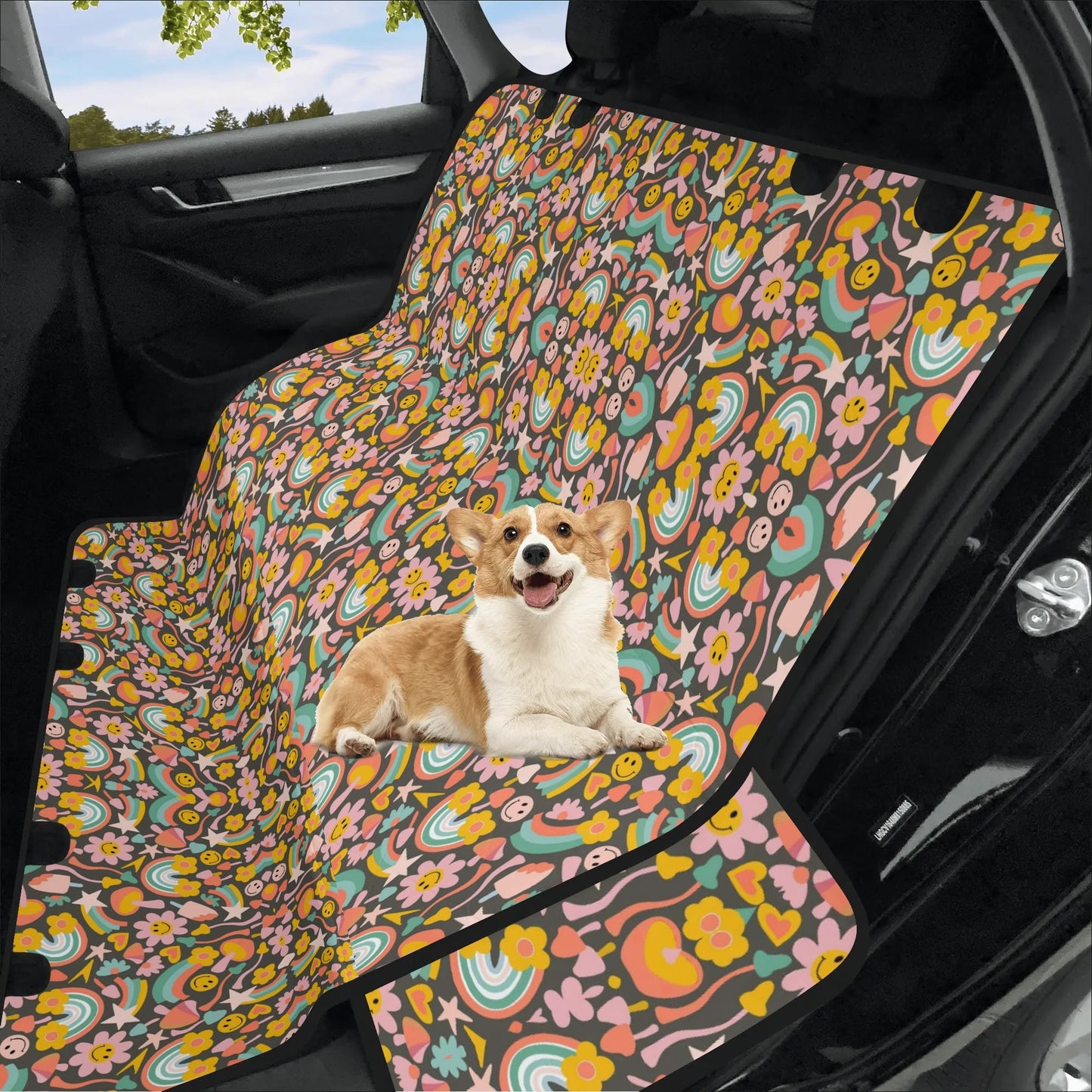 Groovy Flowers Pet Seat Cover - Car Back Seat Cover Pet Hammock Dog Seat Protector Automotive Car Interior Waterproof Cover