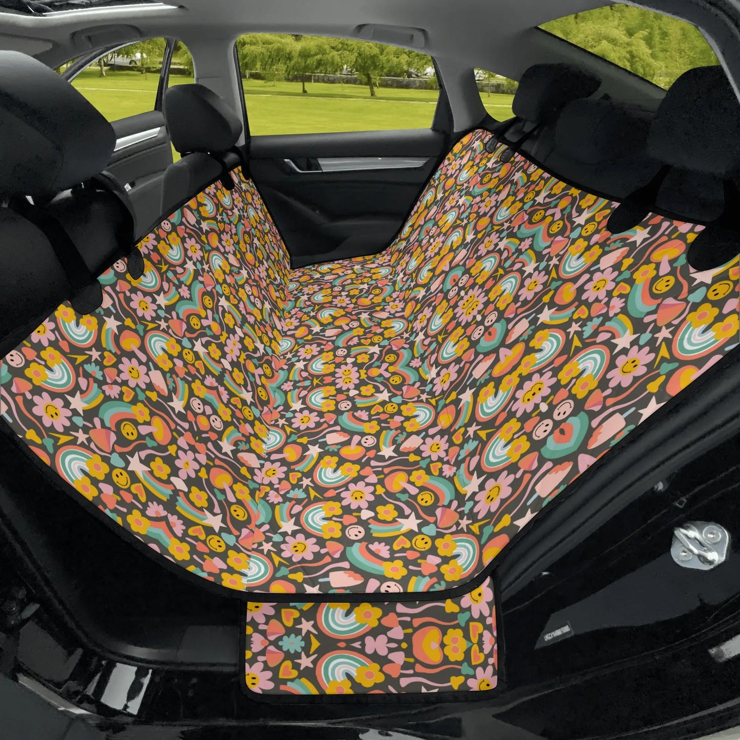 Groovy Flowers Pet Seat Cover - Car Back Seat Cover Pet Hammock Dog Seat Protector Automotive Car Interior Waterproof Cover
