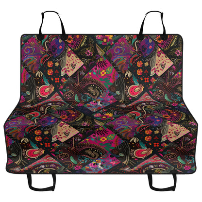 Dark Floral Patchwork Pet Seat Cover - Car Back Seat Cover Pet Hammock Dog Seat Protector Automotive Car Interior Waterproof Cover