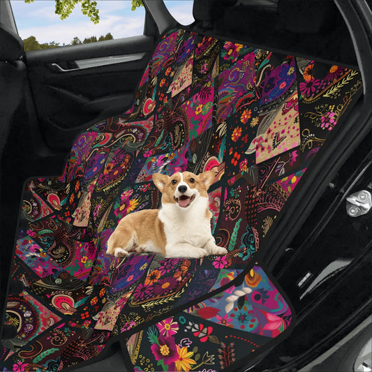 Dark Floral Patchwork Pet Seat Cover - Car Back Seat Cover Pet Hammock Dog Seat Protector Automotive Car Interior Waterproof Cover