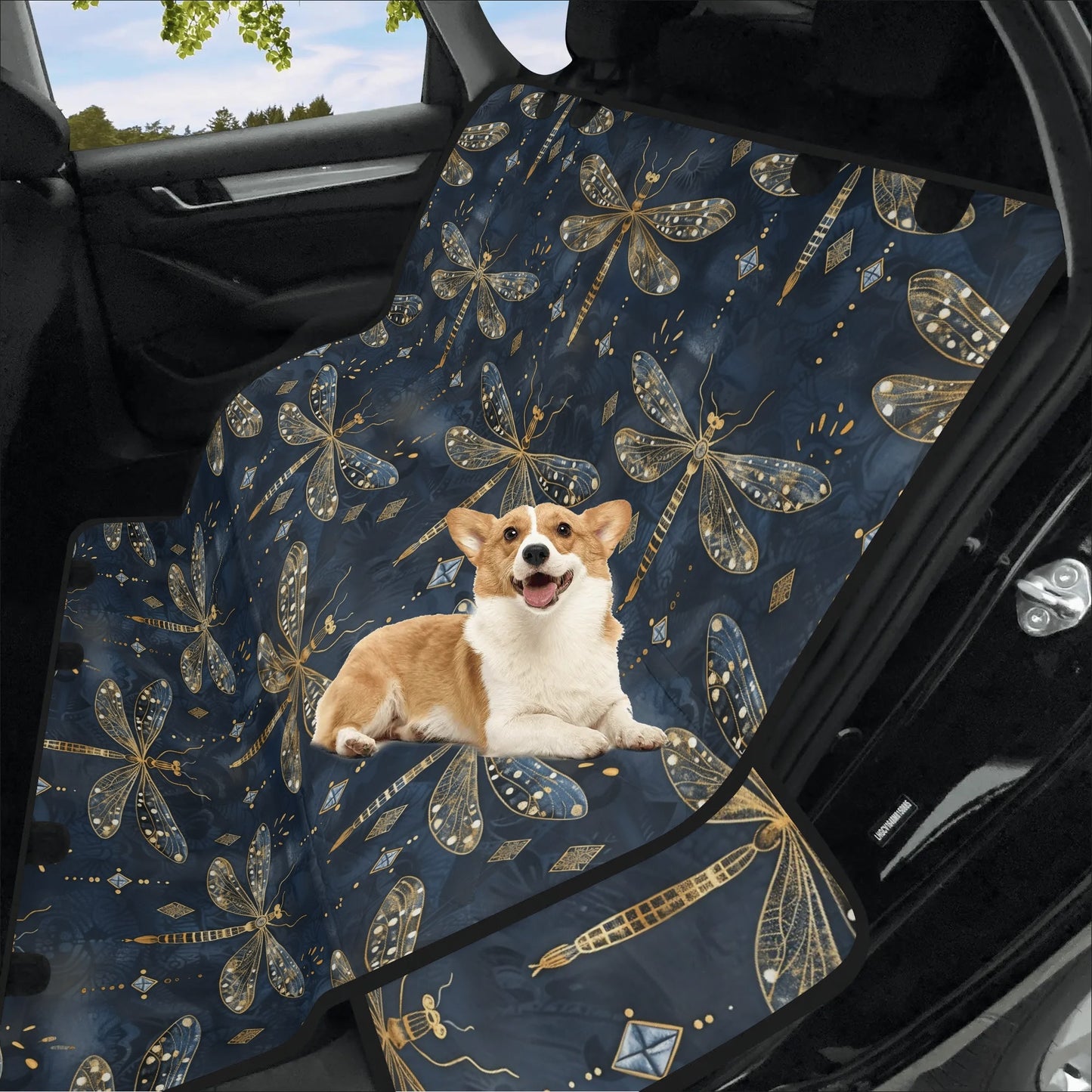 Blue Gold Dragonfly Pet Seat Cover - Car Back Seat Cover Pet Hammock Dog Seat Protector Automotive Car Interior Waterproof Cover