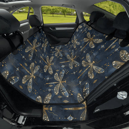 Blue Gold Dragonfly Pet Seat Cover - Car Back Seat Cover Pet Hammock Dog Seat Protector Automotive Car Interior Waterproof Cover
