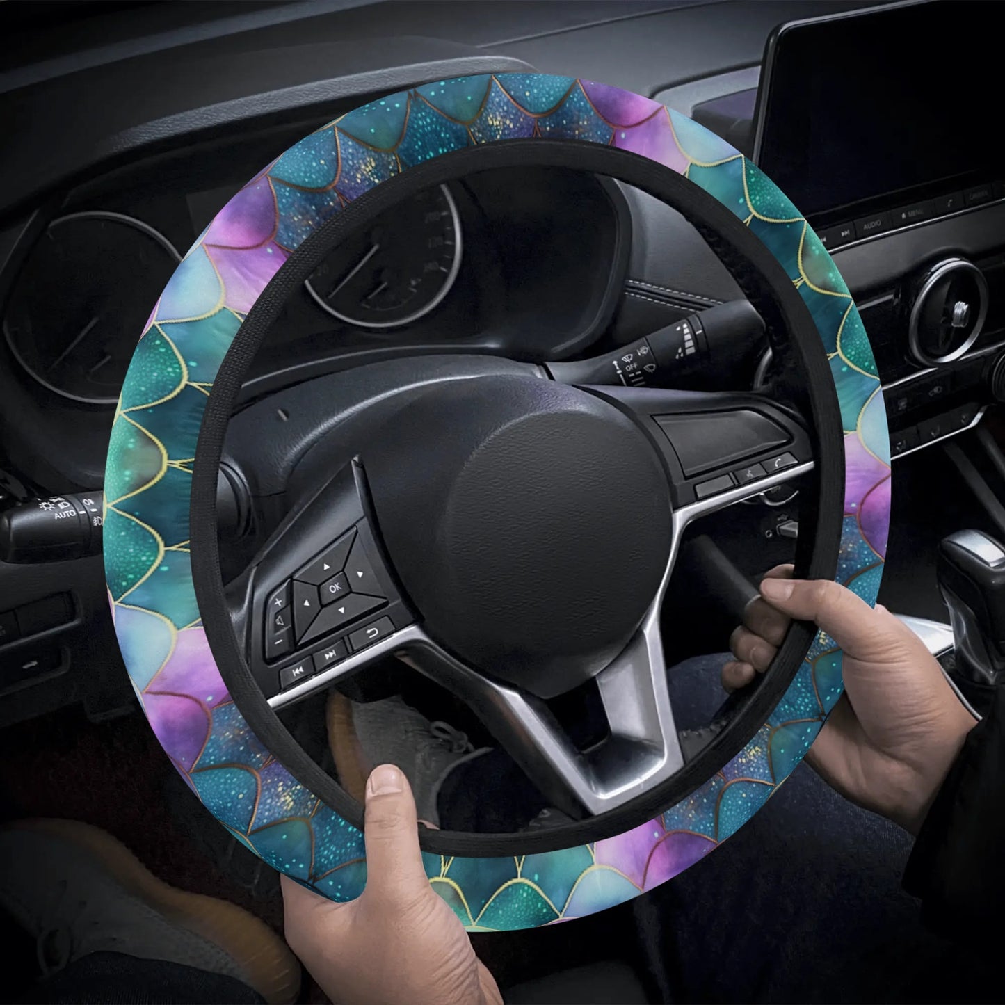 Mermaid Scales Purple Green Car Steering Wheel Cover