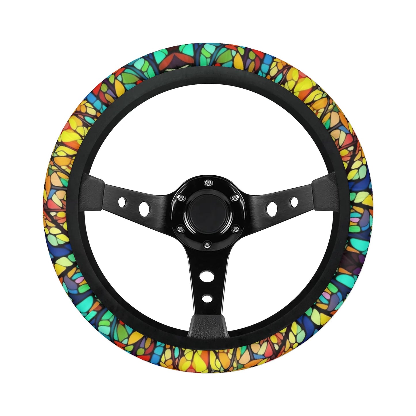 Yellow Tree Stained Glass Car Steering Wheel Cover