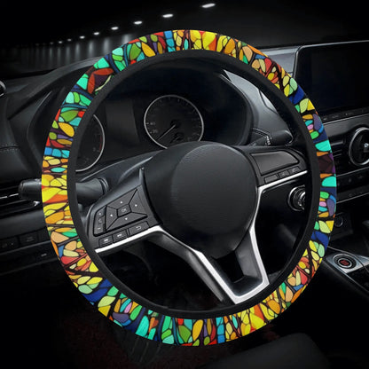 Yellow Tree Stained Glass Car Steering Wheel Cover
