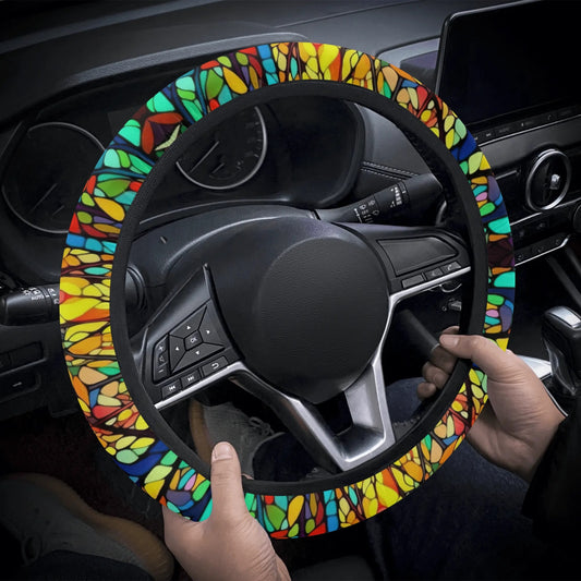Yellow Tree Stained Glass Car Steering Wheel Cover