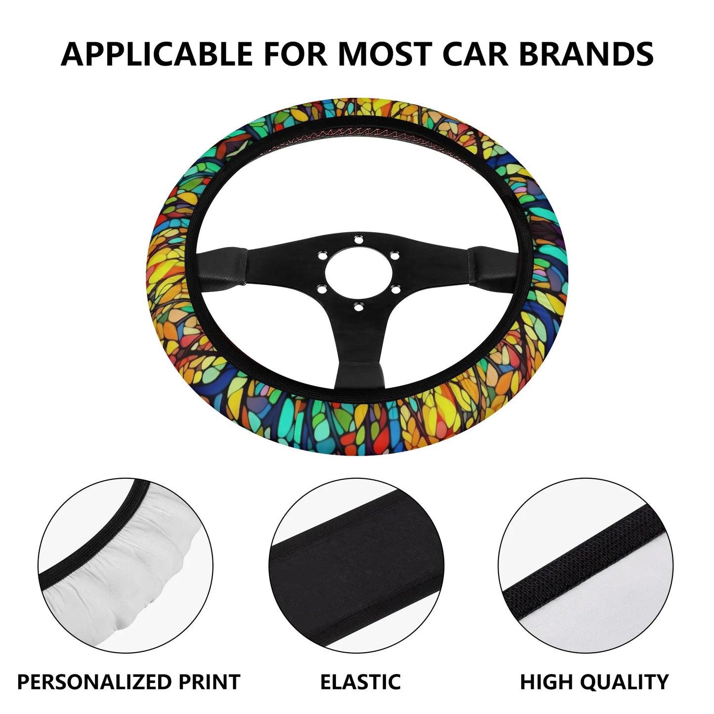 Yellow Tree Stained Glass Car Steering Wheel Cover