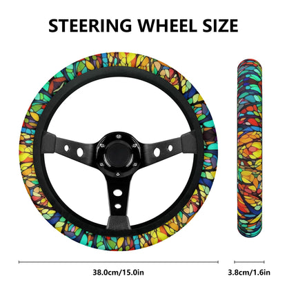 Yellow Tree Stained Glass Car Steering Wheel Cover
