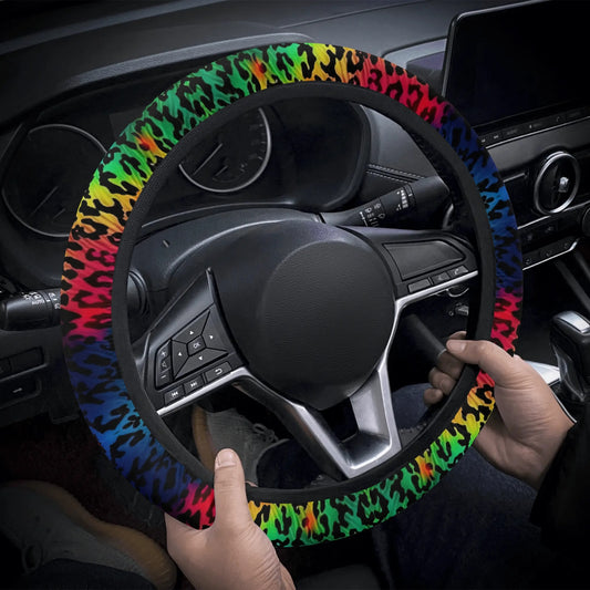 Bright Leopard Print Car Steering Wheel Cover