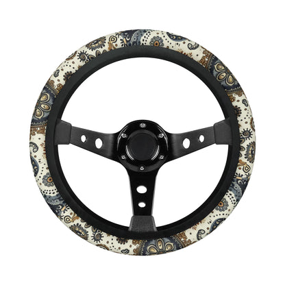 Paisley Circles White Car Steering Wheel Cover