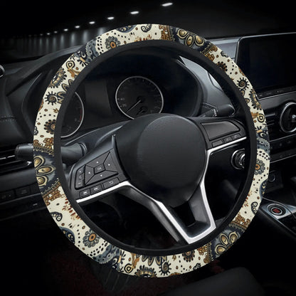 Paisley Circles White Car Steering Wheel Cover