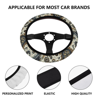 Paisley Circles White Car Steering Wheel Cover