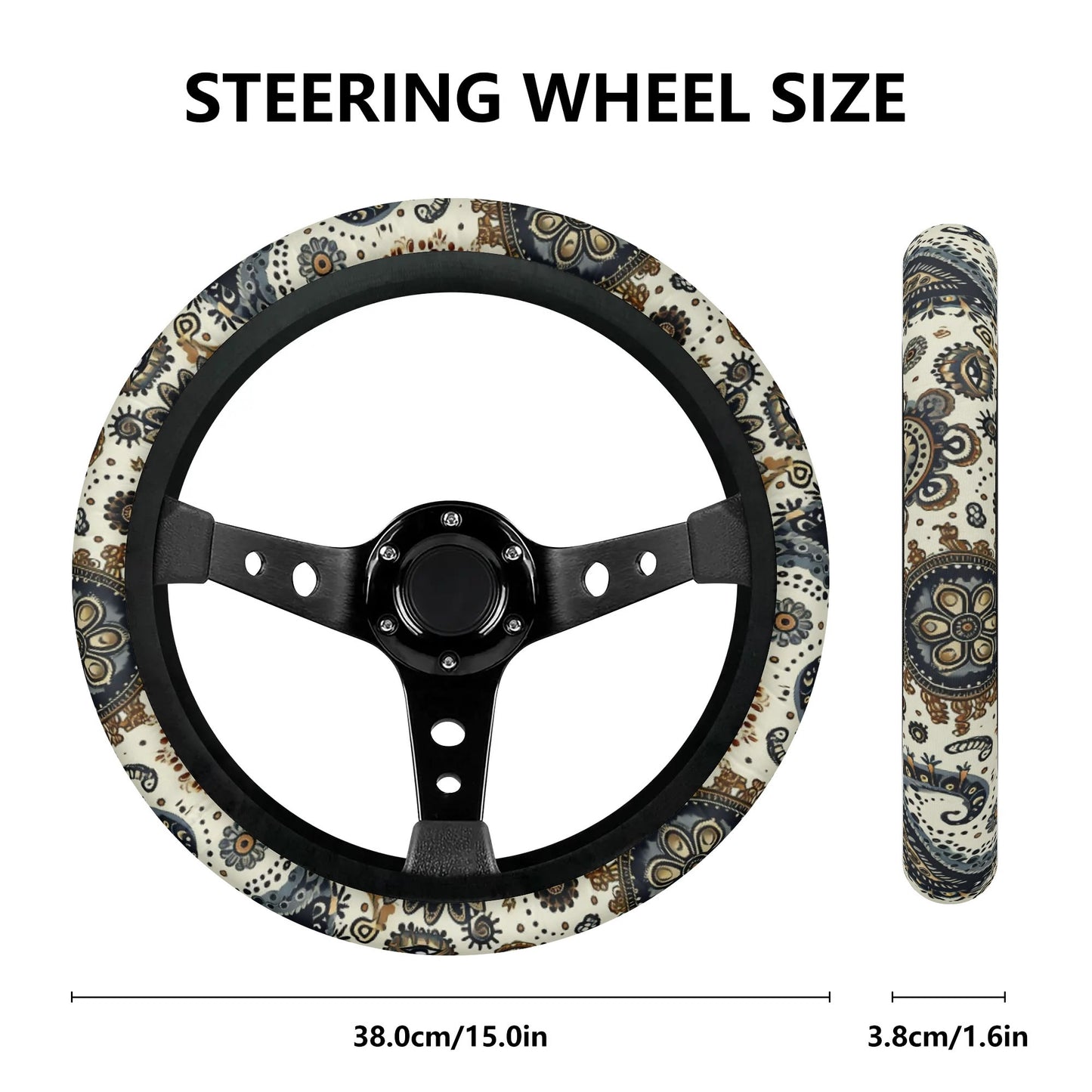 Paisley Circles White Car Steering Wheel Cover