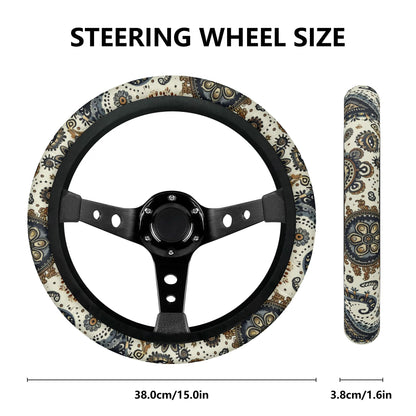Paisley Circles White Car Steering Wheel Cover