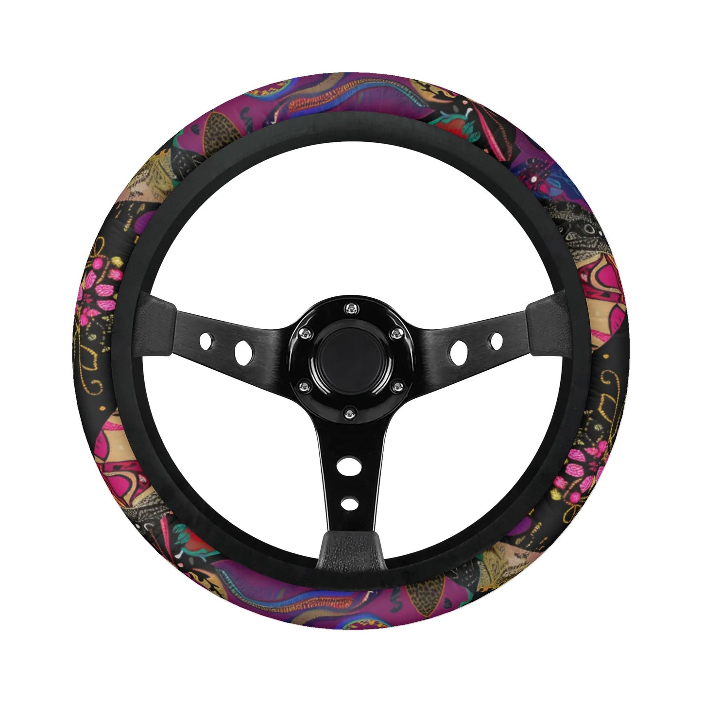 Dark Floral Patchwork Car Steering Wheel Cover