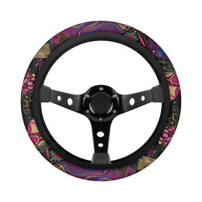 Dark Floral Patchwork Car Steering Wheel Cover